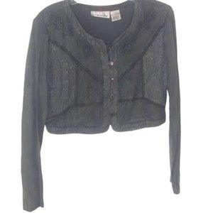 Vintage Briana-Che Succotash Embroidered Crop Top in Olive Green